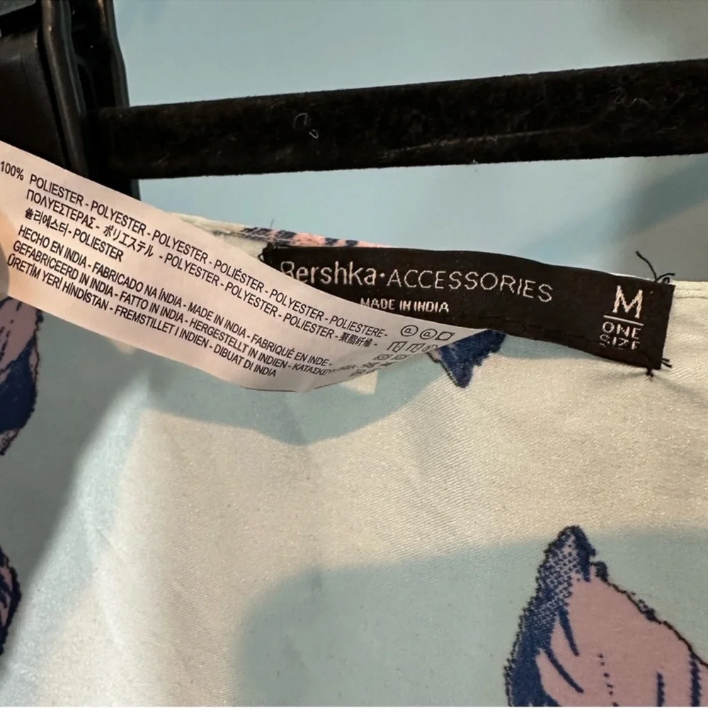 Bershka Silky Square Scarf in Blue/Red/Pink Floral Print